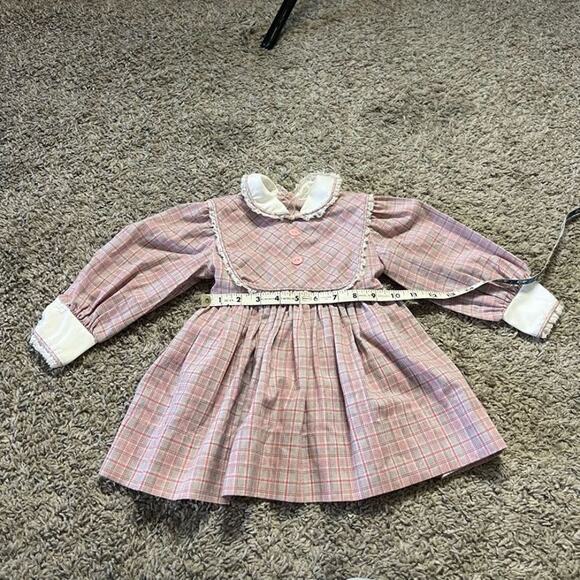 Vintage 90's Checkered Long Sleeve Mini Dress Kids Summer Red Toddler Girl 2T - Picture 2 of 5